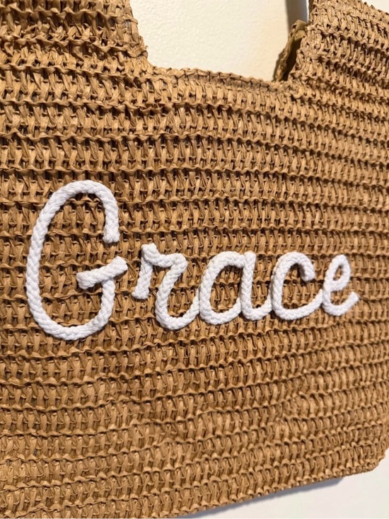 Handbags - Grace Embroidered Straw Tote Bag - Tan